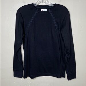 COMFY CHEMO Black Zipper Crew Neck Stretchy Comfortable Long Sleeve Tee Shirt Sm